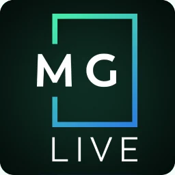โลโก้ MG Live ตัวอักษรในกรอบเขียวบนพื้นเขียวเข้ม ที่ AW8 นำมาแสดง