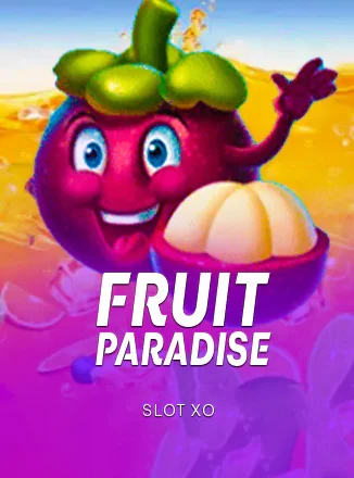 ปกเกม Fruit Paradise มังคุดการ์ตูนสีม่วงบนพื้นชมพู ประกอบบทความของ AW8