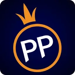 สัญลักษณ์ PP มงกุฎและวงกลมสีส้มบนพื้นน้ำเงินเข้ม แบบโลโก้ Pragmatic Play ประกอบบทความของ AW8